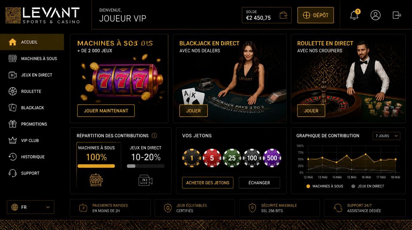 machine à sous, table live, roulette, graphique de pourcentages